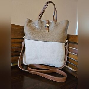 Furla Made In ITALY Two-Tone Tote Bag in Beige and Brown. Expandable Too!